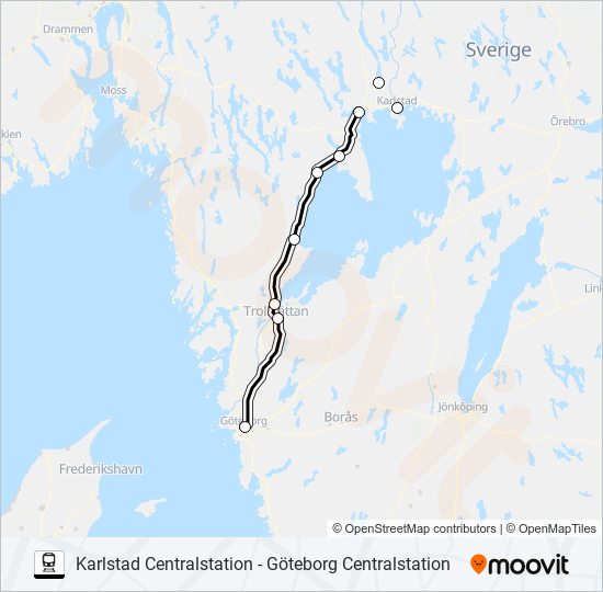 KARLSTAD CENTRALSTATION - GÖTEBORG CENTRALSTATION train Line Map