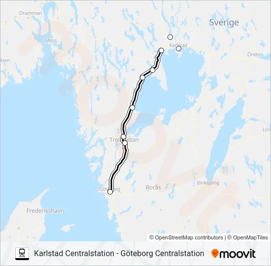 KARLSTAD CENTRALSTATION - GÖTEBORG CENTRALSTATION  Line Map