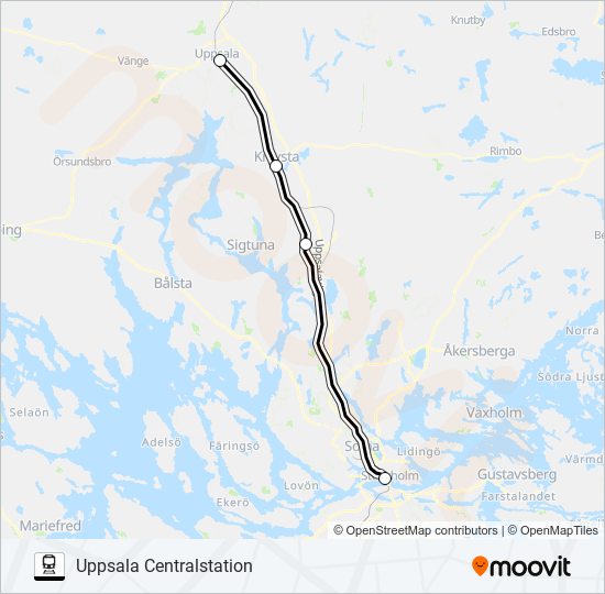 STOCKHOLM CENTRALSTATION - UPPSALA CENTRALSTATION train Line Map
