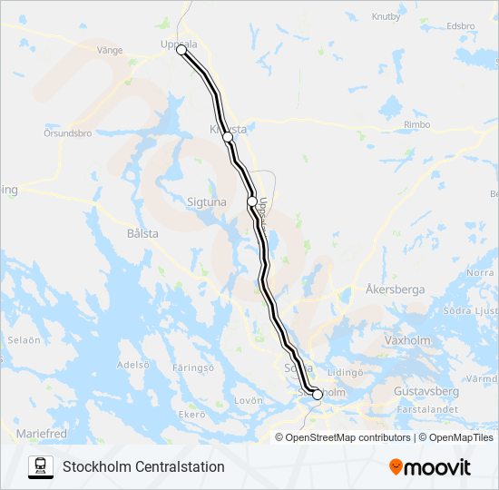 UPPSALA CENTRALSTATION - STOCKHOLM CENTRALSTATION train Line Map
