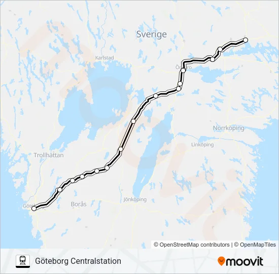 VÄSTERÅS CENTRALSTATION - GÖTEBORG CENTRALSTATION  Line Map