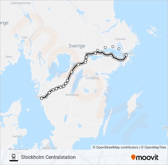 GÖTEBORG CENTRALSTATION - STOCKHOLM CENTRALSTATION train Line Map