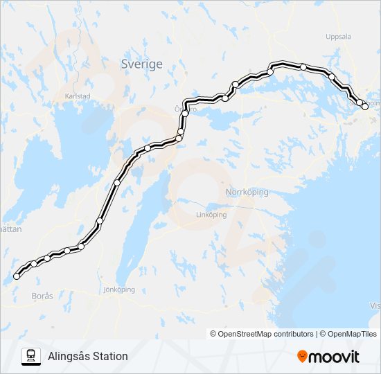 STOCKHOLM CENTRALSTATION - GÖTEBORG CENTRALSTATION train Line Map