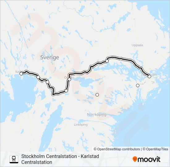 STOCKHOLM CENTRALSTATION - KARLSTAD CENTRALSTATION  Line Map