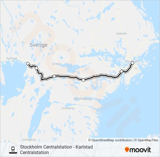 STOCKHOLM CENTRALSTATION - KARLSTAD CENTRALSTATION train Line Map