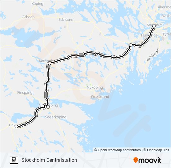 LINKÖPING CENTRALSTATION - STOCKHOLM CENTRALSTATION train Line Map