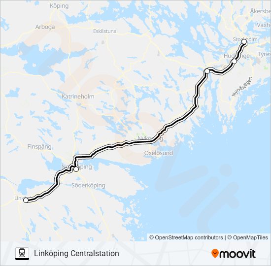 STOCKHOLM CENTRALSTATION - LINKÖPING CENTRALSTATION train Line Map