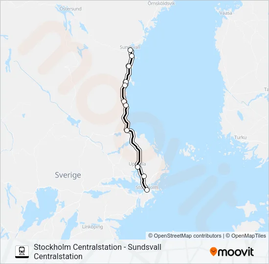 STOCKHOLM CENTRALSTATION - SUNDSVALL CENTRALSTATION  Line Map