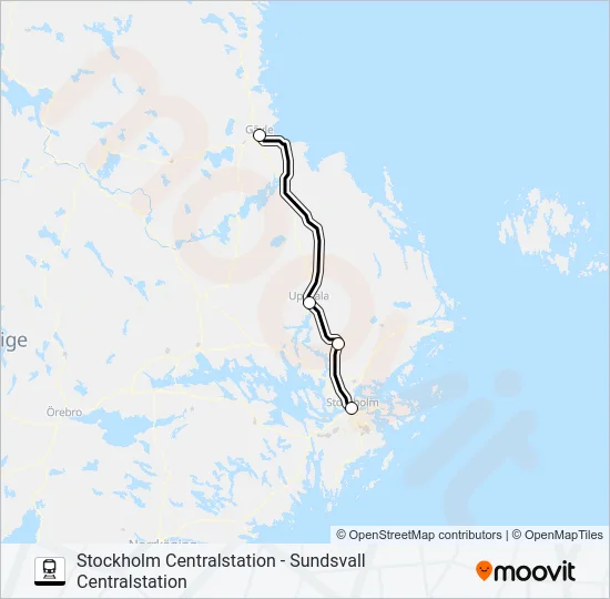 STOCKHOLM CENTRALSTATION - SUNDSVALL CENTRALSTATION  Line Map