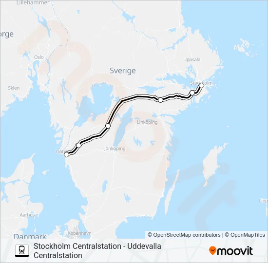 STOCKHOLM CENTRALSTATION - UDDEVALLA CENTRALSTATION  Line Map