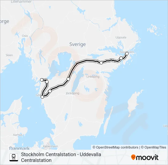STOCKHOLM CENTRALSTATION - UDDEVALLA CENTRALSTATION  Line Map