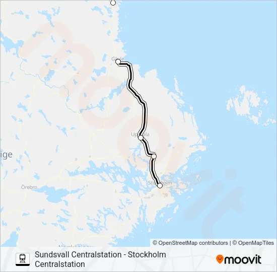 SUNDSVALL CENTRALSTATION - STOCKHOLM CENTRALSTATION  Line Map