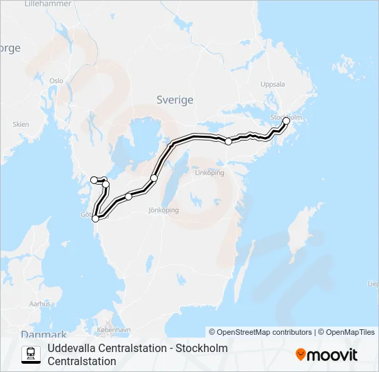 UDDEVALLA CENTRALSTATION - STOCKHOLM CENTRALSTATION  Line Map