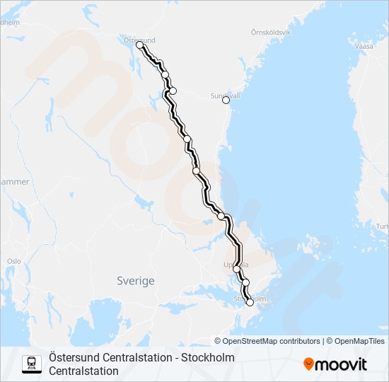 ÖSTERSUND CENTRALSTATION - STOCKHOLM CENTRALSTATION train Line Map