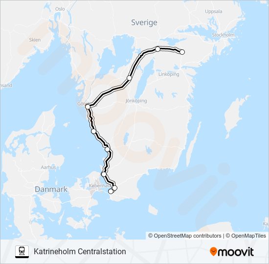 HELSINGBORG CENTRALSTATION - STOCKHOLM CENTRALSTATION tåg Linje karta
