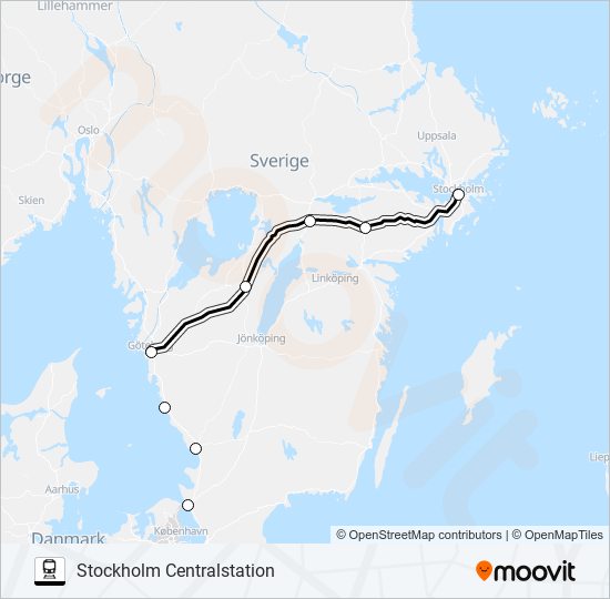 HELSINGBORG CENTRALSTATION - STOCKHOLM CENTRALSTATION train Line Map