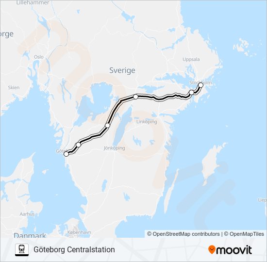 STOCKHOLM CENTRALSTATION - HELSINGBORG CENTRALSTATION train Line Map