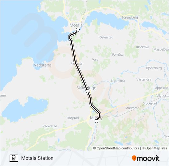 MJÖLBY STATION - MOTALA STATION tåg Linje karta