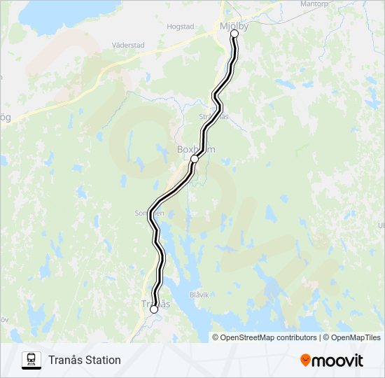 MJÖLBY STATION - TRANÅS STATION train Line Map