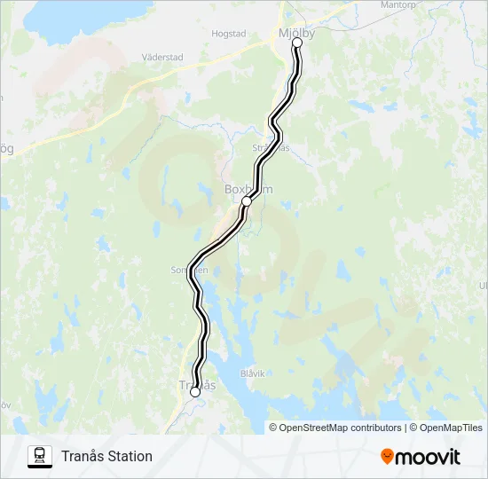 MJÖLBY STATION - TRANÅS STATION Train Line Map