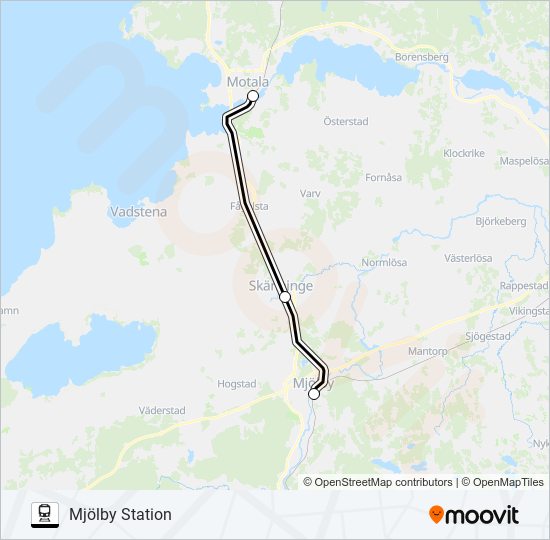 MOTALA STATION - MJÖLBY STATION tåg Linje karta