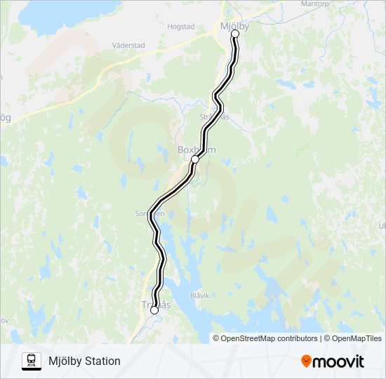 TRANÅS STATION - MJÖLBY STATION train Line Map