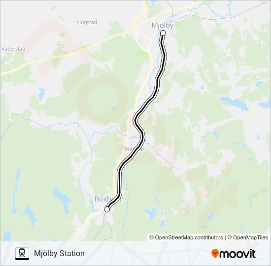 BOXHOLM STATION - MJÖLBY STATION tåg Linje karta