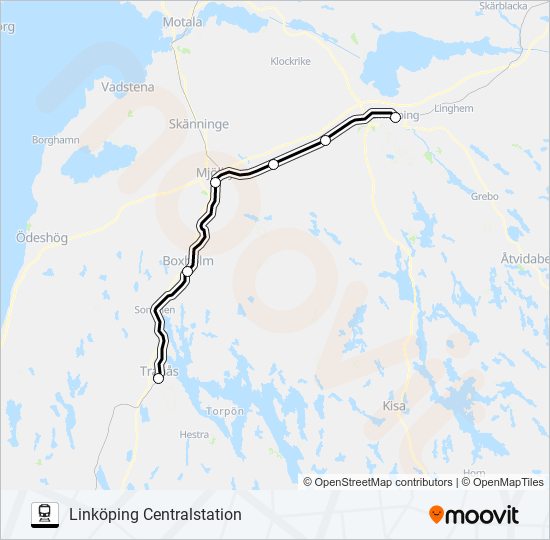 TRANÅS STATION - LINKÖPING CENTRALSTATION train Line Map