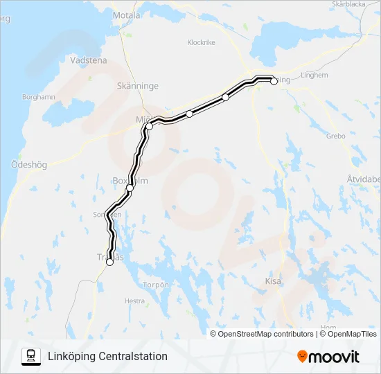 TRANÅS STATION - LINKÖPING CENTRALSTATION Train Line Map