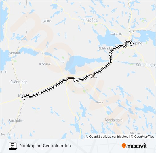 MJÖLBY STATION - NORRKÖPING CENTRALSTATION train Line Map