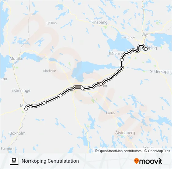 MJÖLBY STATION - NORRKÖPING CENTRALSTATION Train Line Map