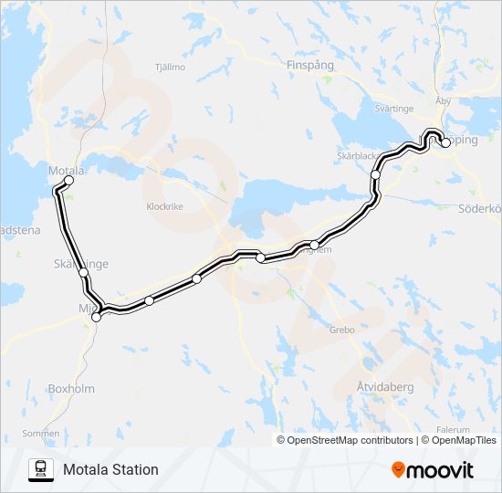 NORRKÖPING CENTRALSTATION - MOTALA STATION train Line Map