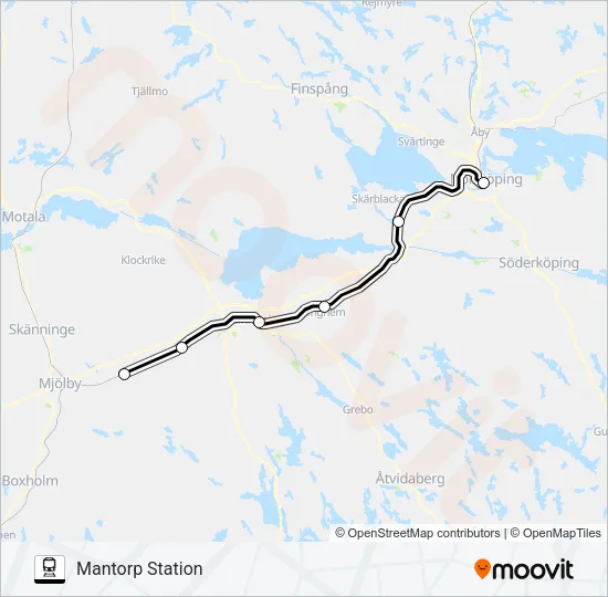 NORRKÖPING CENTRALSTATION - MOTALA STATION Train Line Map