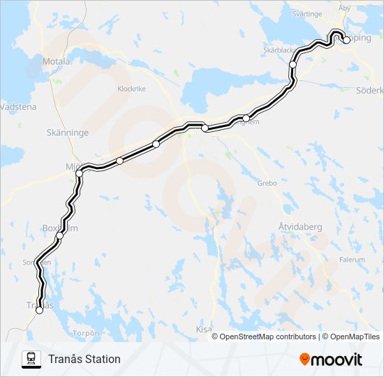NORRKÖPING CENTRALSTATION - TRANÅS STATION train Line Map