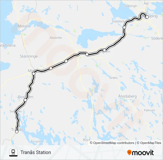 NORRKÖPING CENTRALSTATION - TRANÅS STATION Train Line Map