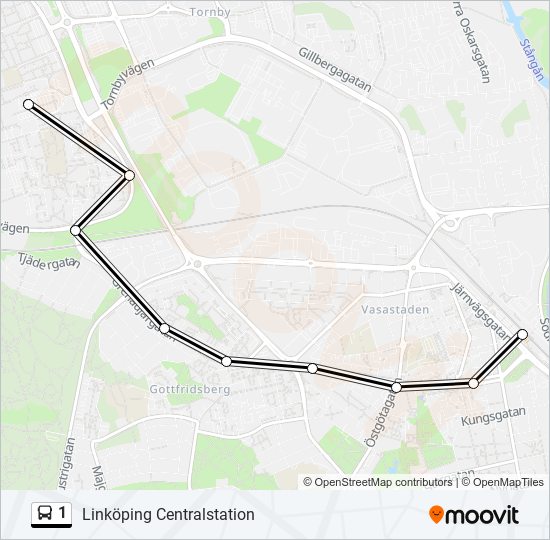 1 Rutt: Tidtabeller, Hållplatser & Kartor - Linköping Centralstation ...