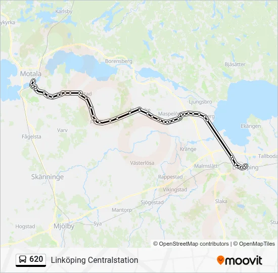 620 Rutt: Tidtabeller, Hållplatser & Kartor - Linköping Centralstation ...