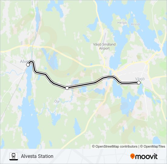 VÄXJÖ STATION - VÄRNAMO STATION tåg Linje karta