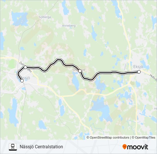 EKSJÖ STATION - NÄSSJÖ CENTRALSTATION tåg Linje karta