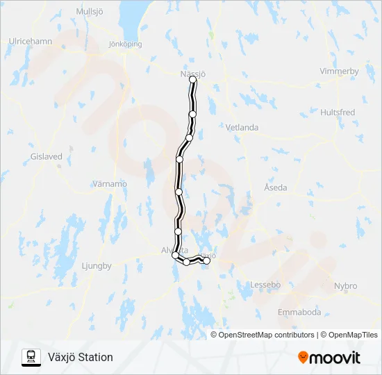 NÄSSJÖ CENTRALSTATION - VÄXJÖ STATION  Linje karta
