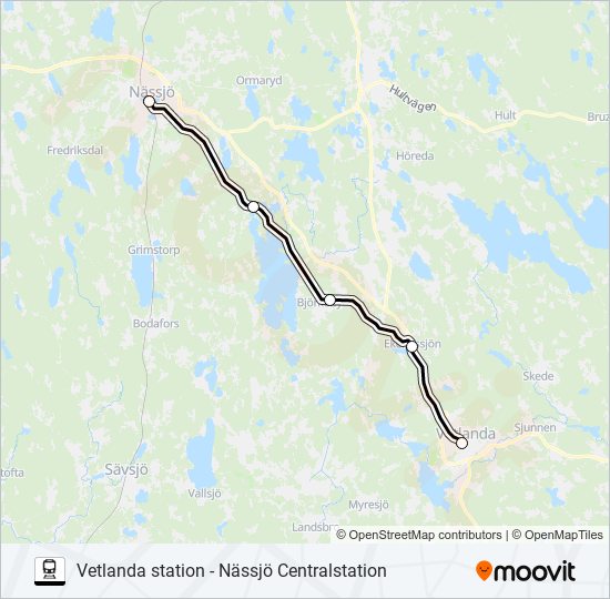 VETLANDA STATION - NÄSSJÖ CENTRALSTATION tåg Linje karta