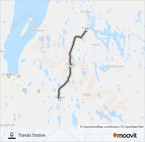 JÖNKÖPING CENTRALSTATION - TRANÅS STATION train Line Map