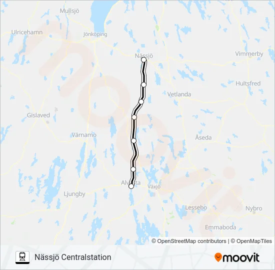 ALVESTA STATION - JÖNKÖPING CENTRALSTATION Train Line Map