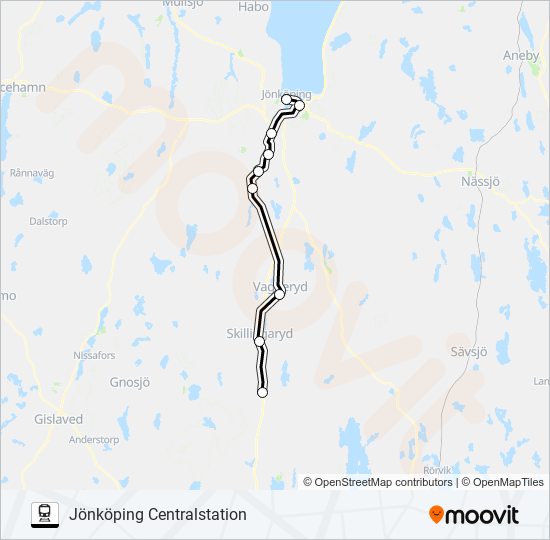 VÄRNAMO STATION - JÖNKÖPING CENTRALSTATION tåg Linje karta