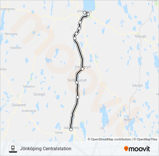 VÄRNAMO STATION - JÖNKÖPING CENTRALSTATION train Line Map