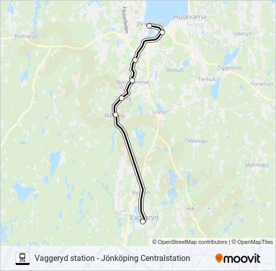 VAGGERYD STATION - JÖNKÖPING CENTRALSTATION tåg Linje karta