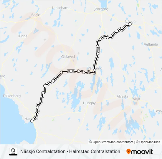 NÄSSJÖ CENTRALSTATION - HALMSTAD CENTRALSTATION  Line Map