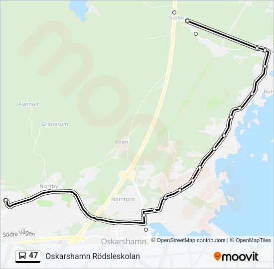 47 buss Linje karta