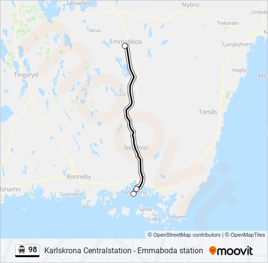 98 spårvagn Linje karta