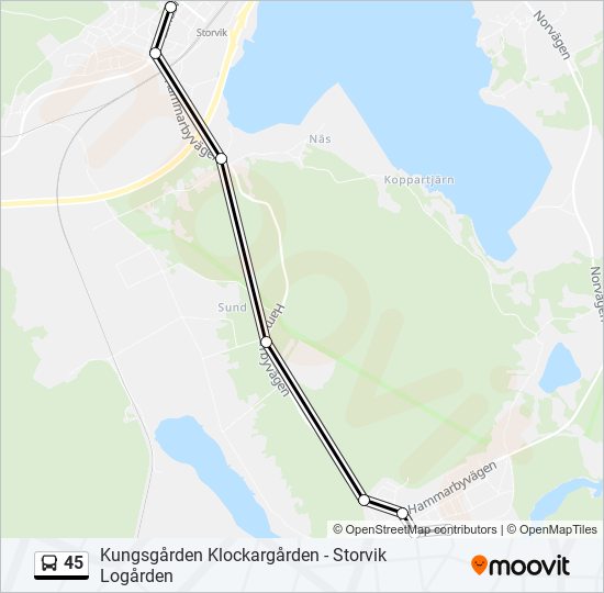 45 buss Linje karta